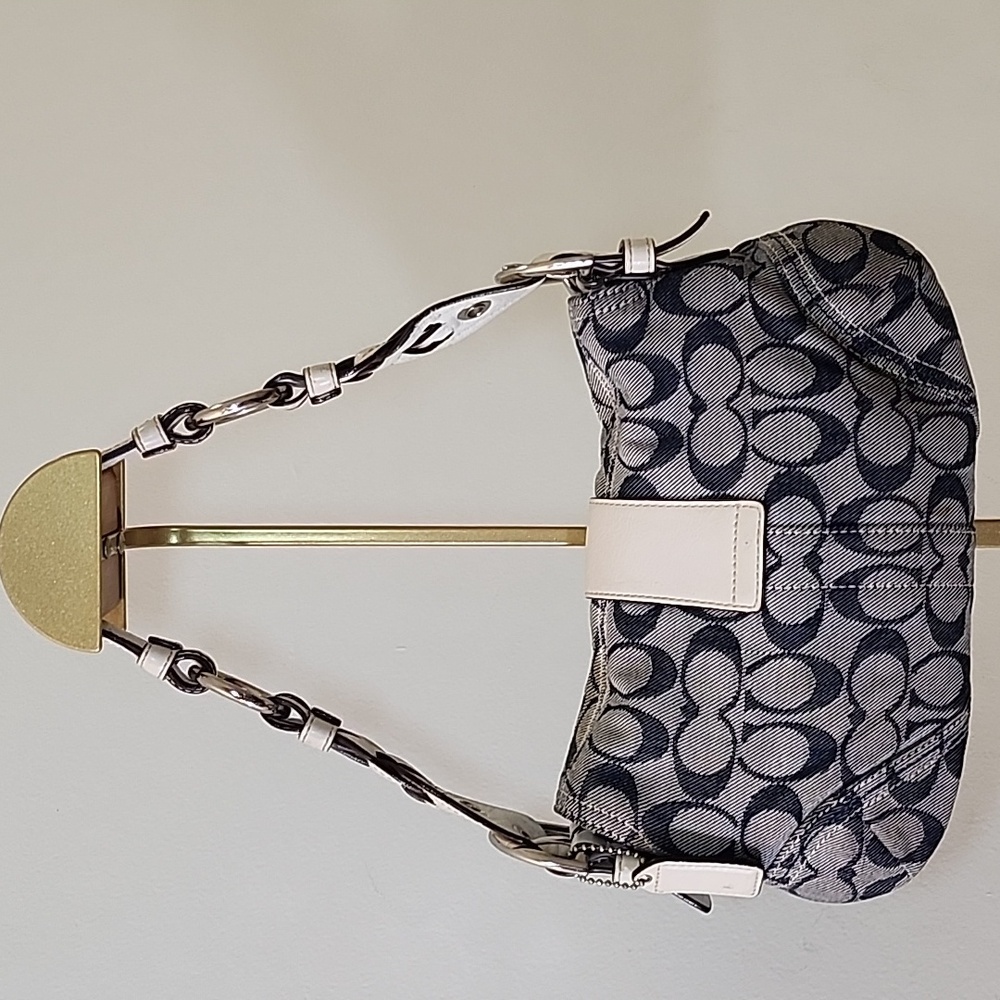 Coach Y2K Soho shoulder bag monogram canvas buckle closure braided strap Navy - Picture 4 of 16